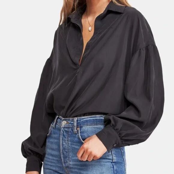 NWT Free People Love Until Tomorrow Long Sleeve Blouse Washed Black Size Medium - Picture 1 of 5